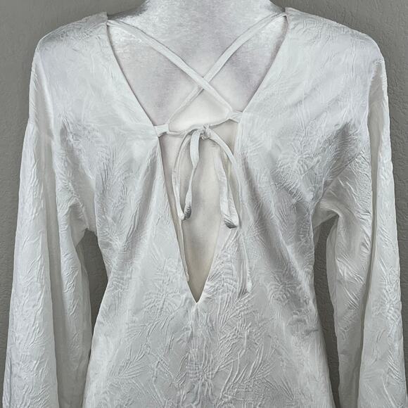 ASOS Jacquard White Tie Front Lace Up Back V-Neck Long Sleeve Midi Dress 4 NWT - Picture 14 of 16